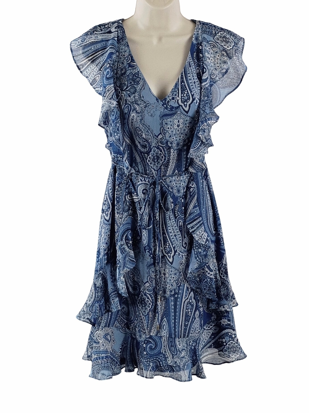 Tommy Hilfiger Blue Paisley Ruffle Midi Dress